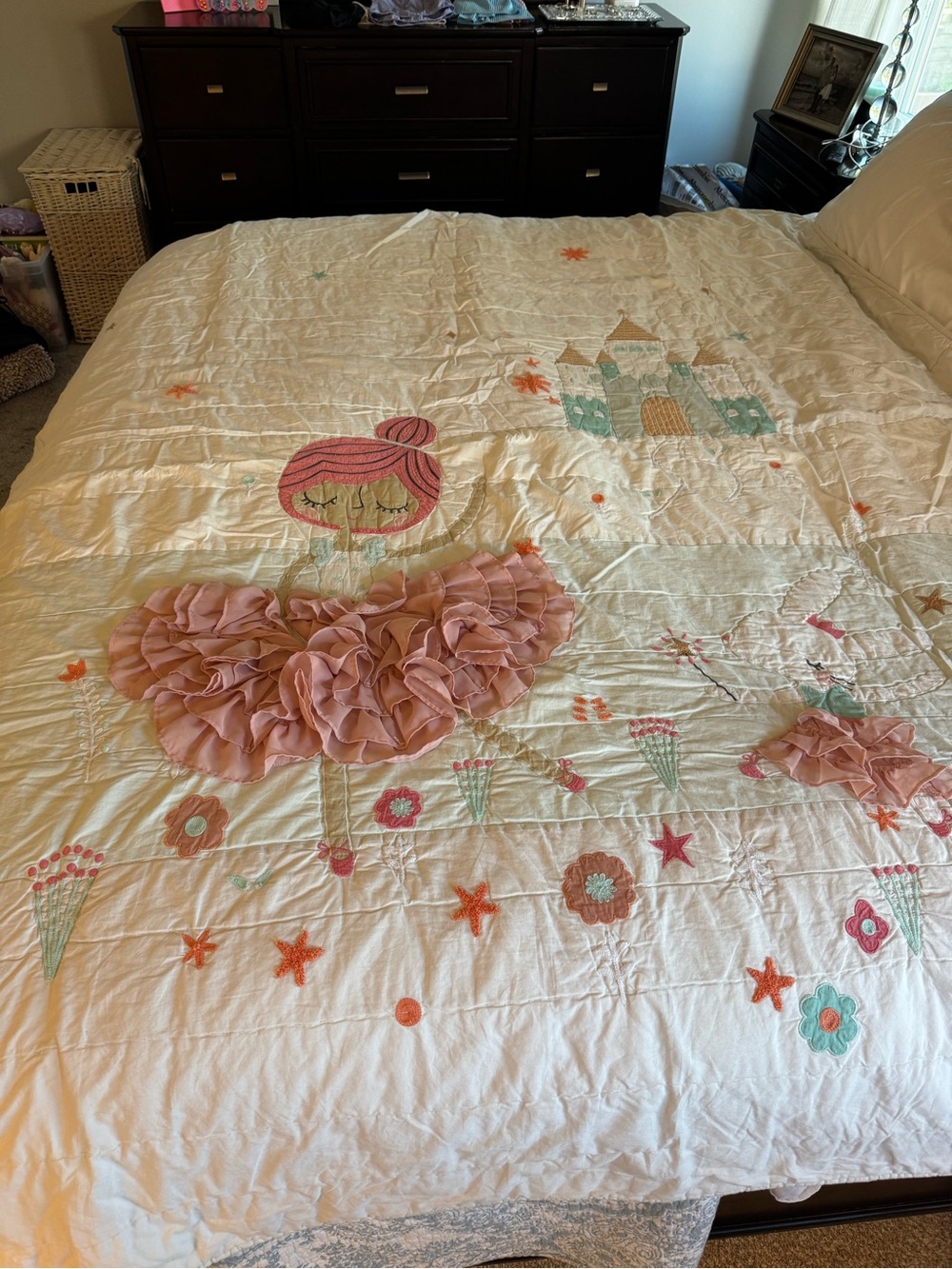 Crate&Barrel Girls Ruffle Ballet Quilt in White, Pink and Coral